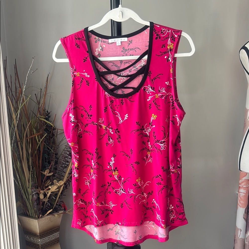 Soprano Pink Cut‎ Out Tank Top with Black Lacing